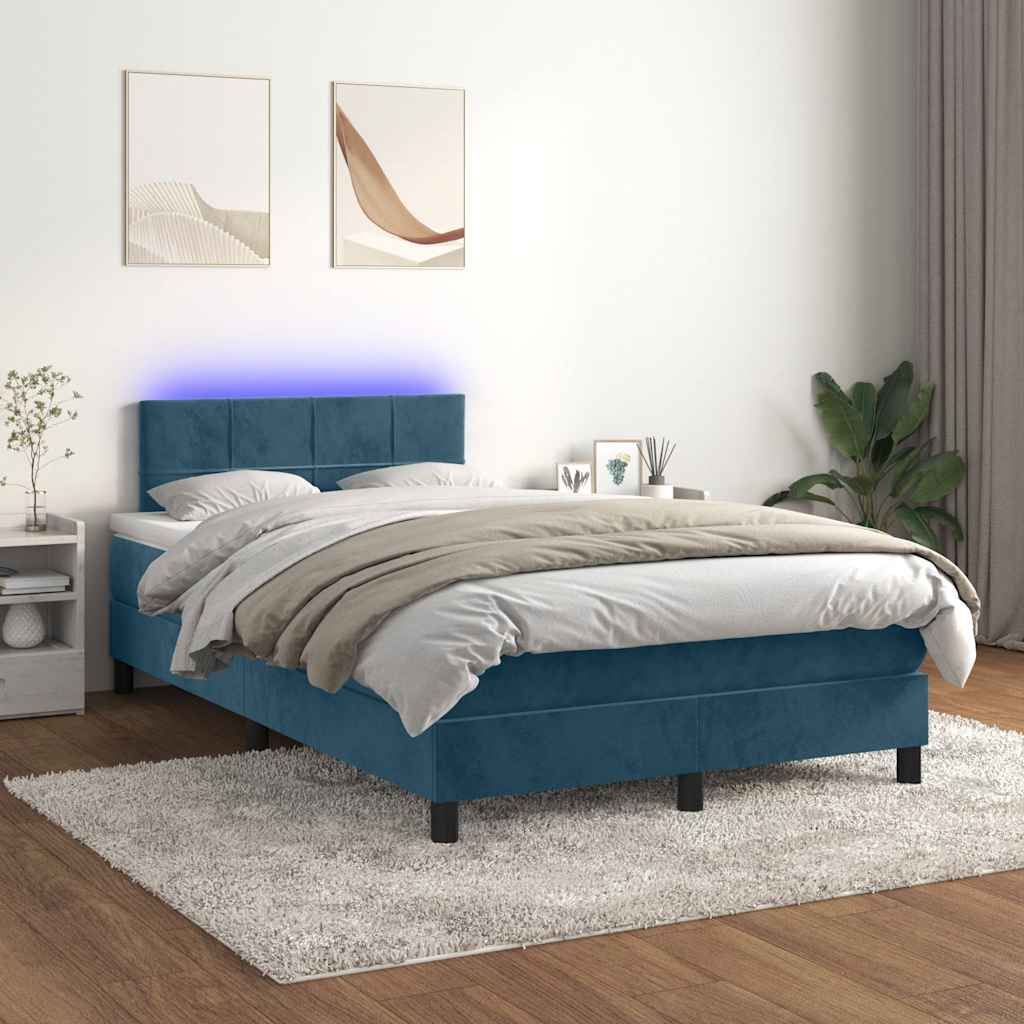 Boxspring met matras en LED fluweel donkerblauw 120x200 cm – afbeelding 1