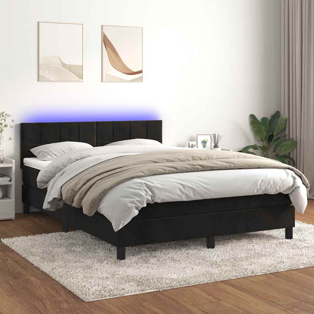 Boxspring met matras en LED fluweel zwart 140x200 cm – afbeelding 1