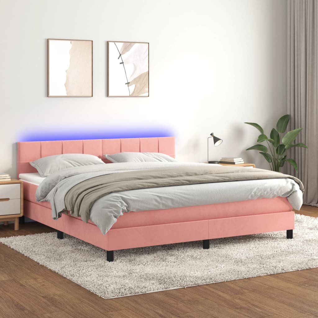 Boxspring met matras en LED fluweel roze 180x200 cm – afbeelding 1