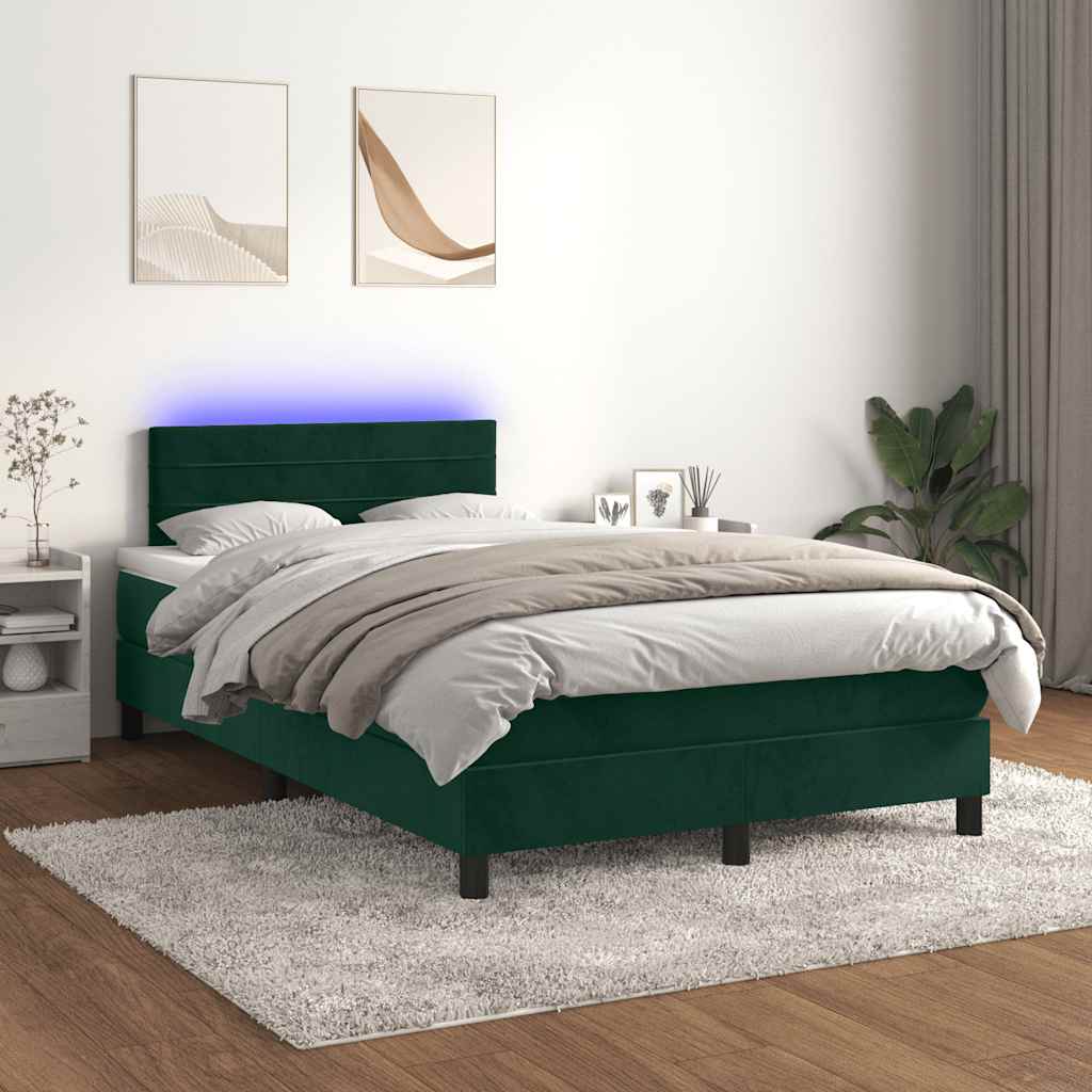 Boxspring met matras en LED fluweel donkergroen 120x200 cm