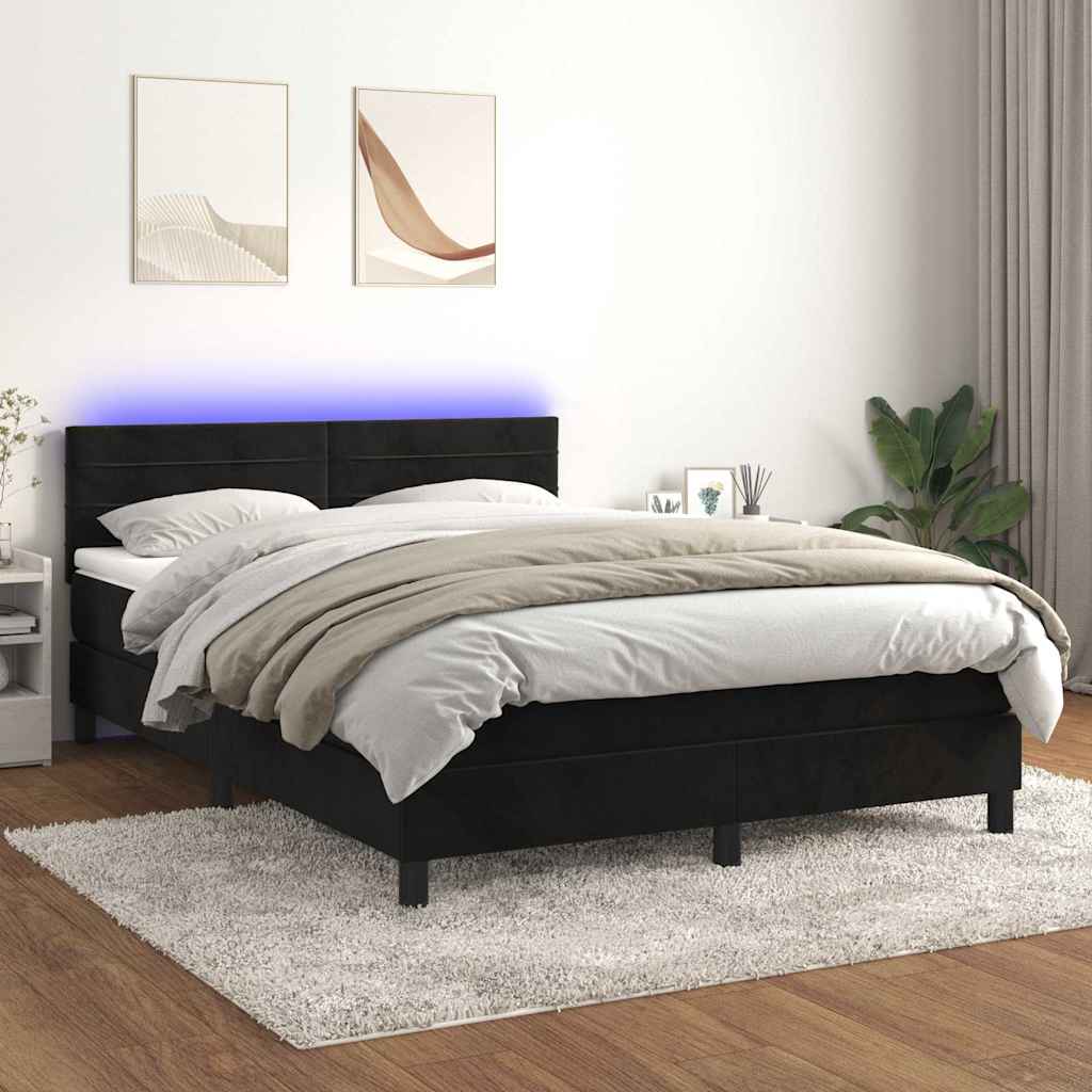 Boxspring met matras en LED fluweel zwart 140x190 cm – afbeelding 1