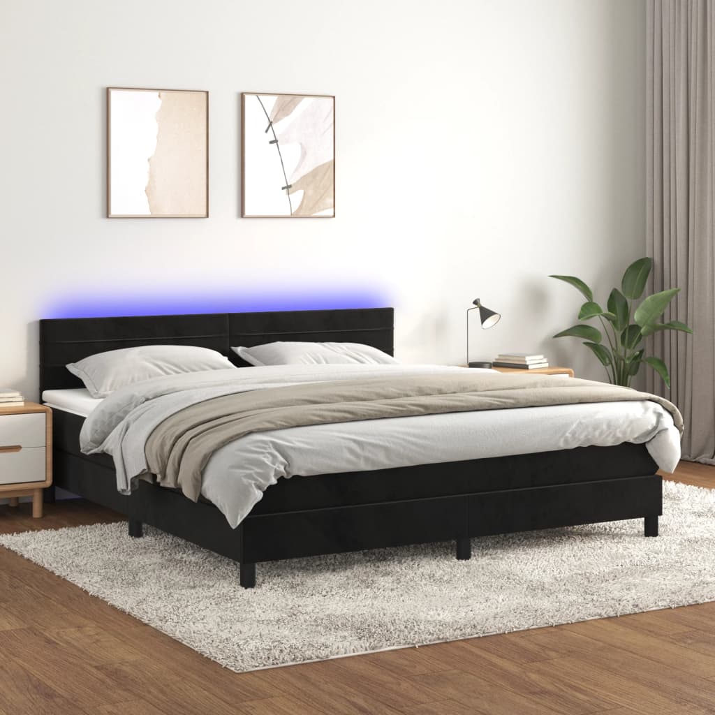 Boxspring met matras en LED fluweel zwart 160x200 cm – afbeelding 1