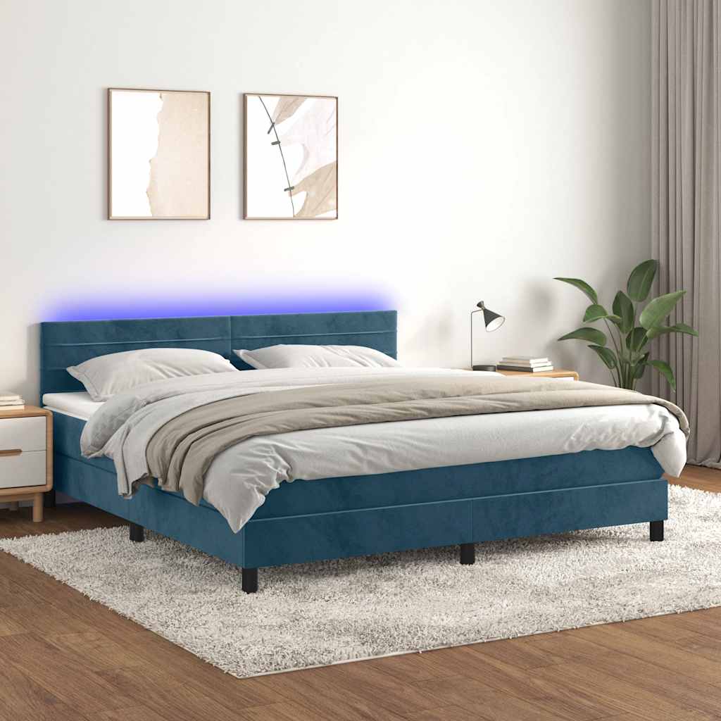 Boxspring met matras en LED fluweel donkerblauw 180x200 cm – afbeelding 1