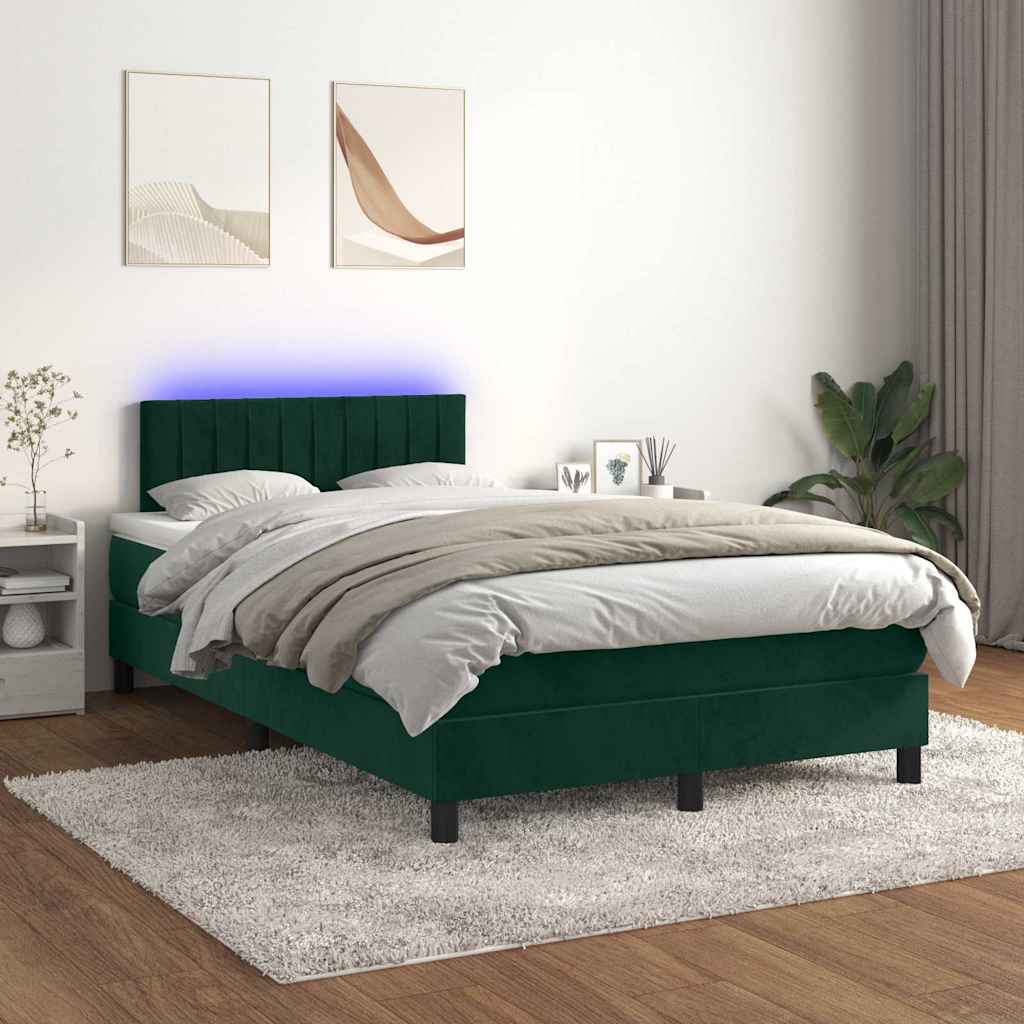 Boxspring met matras en LED fluweel donkergroen 120x200 cm – afbeelding 1
