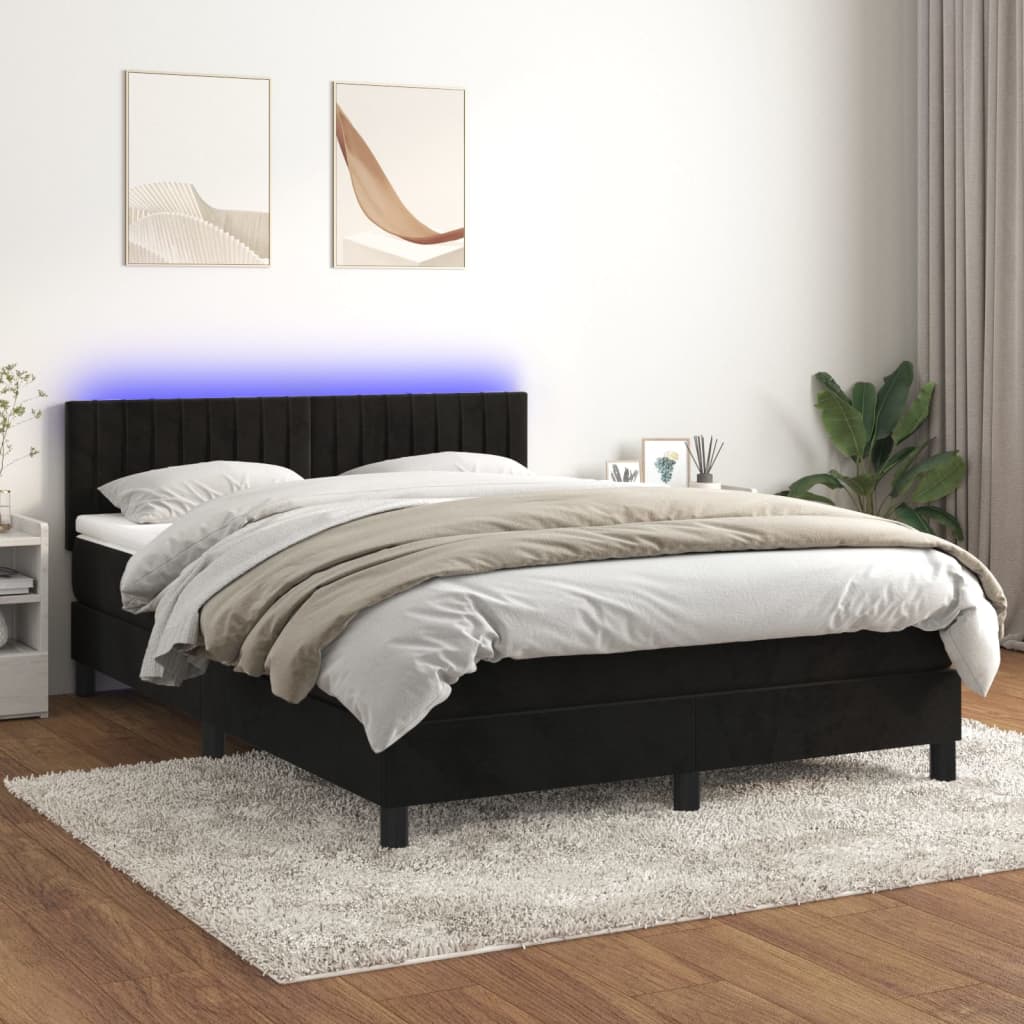 Boxspring met matras en LED fluweel zwart 140x190 cm – afbeelding 1