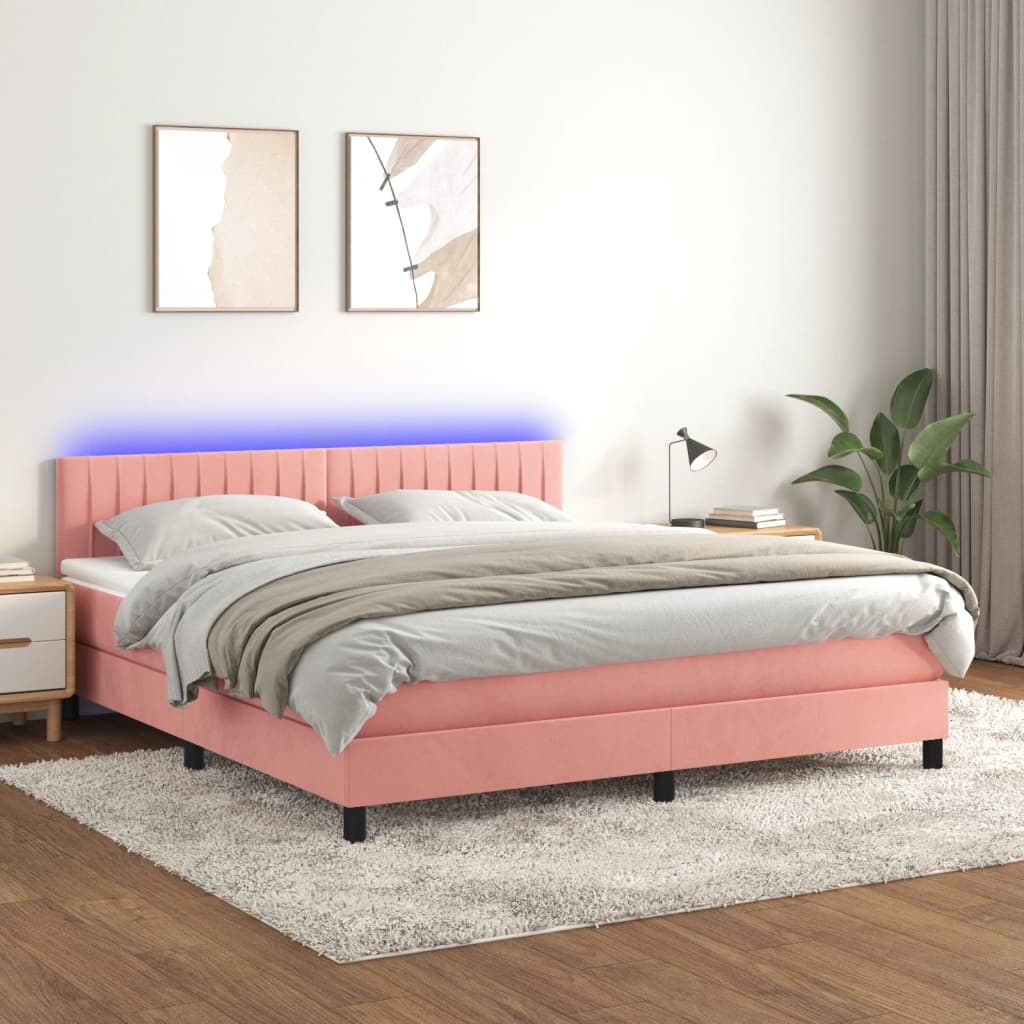 Boxspring met matras en LED fluweel roze 180x200 cm – afbeelding 1