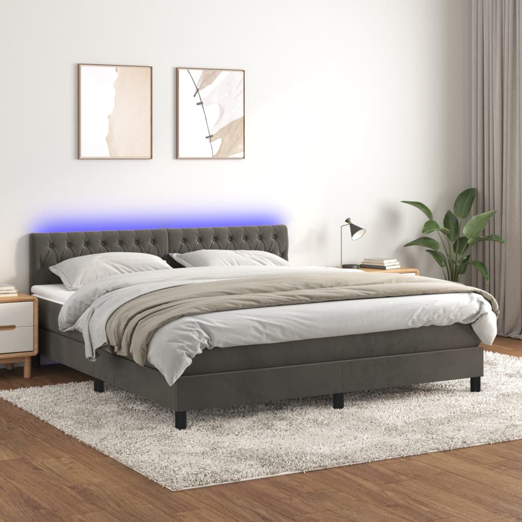 Boxspring met matras en LED fluweel donkergrijs 180x200 cm – afbeelding 1