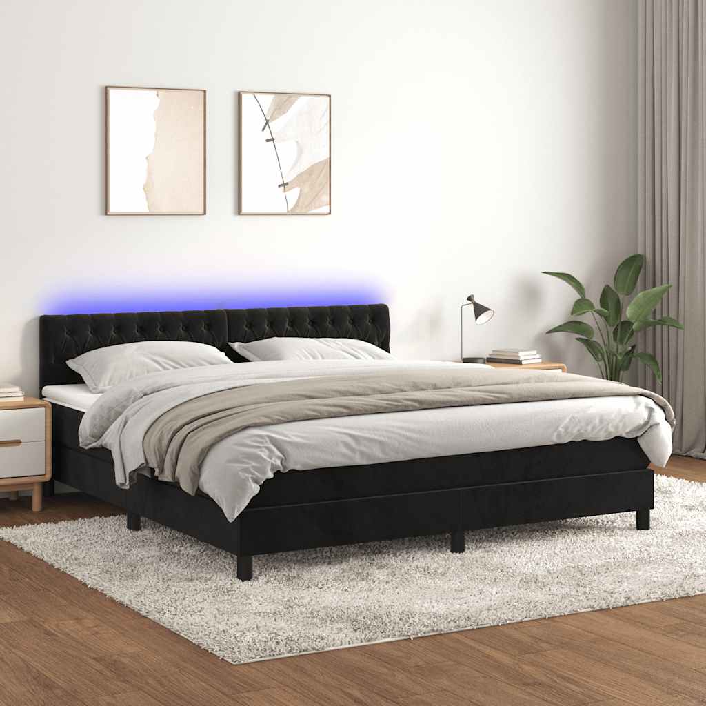 Boxspring met matras en LED fluweel zwart 180x200 cm – afbeelding 1