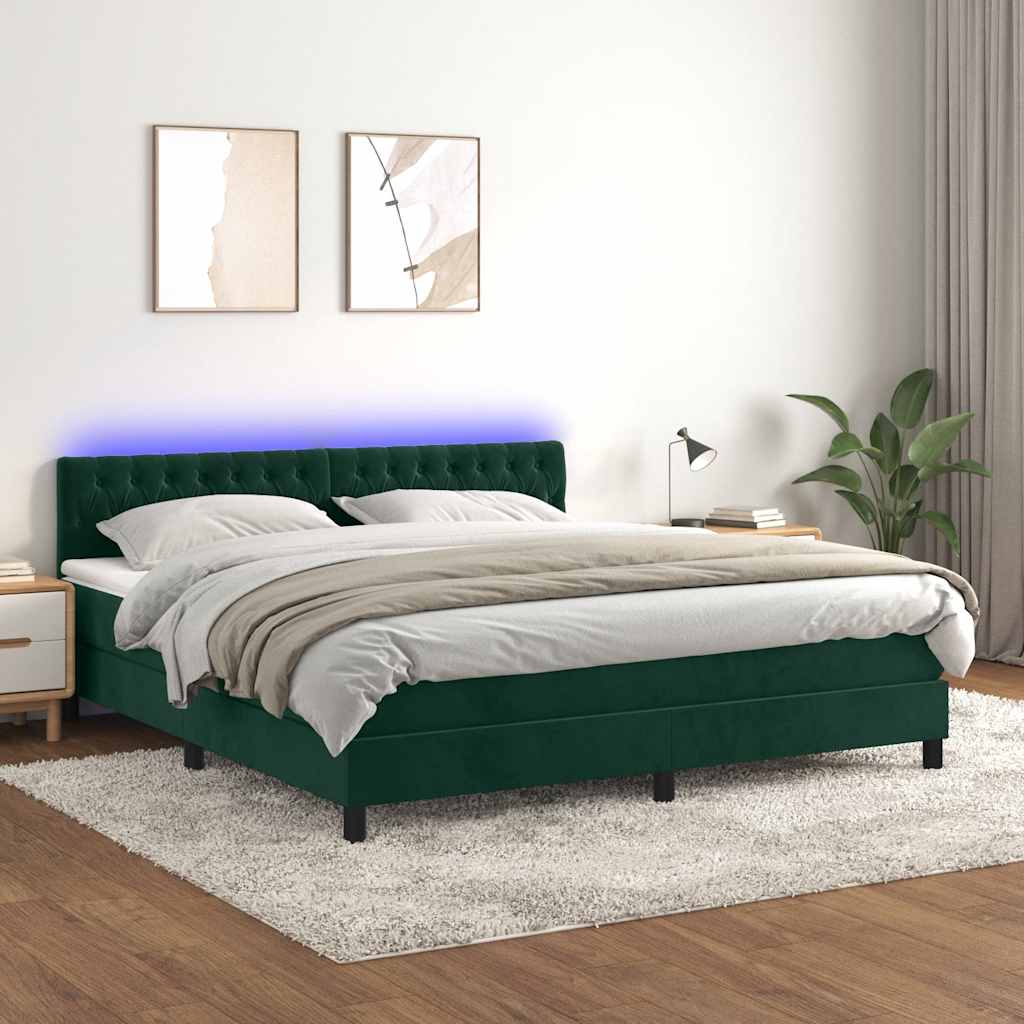 Boxspring met matras en LED fluweel donkergroen 180x200 cm – afbeelding 1