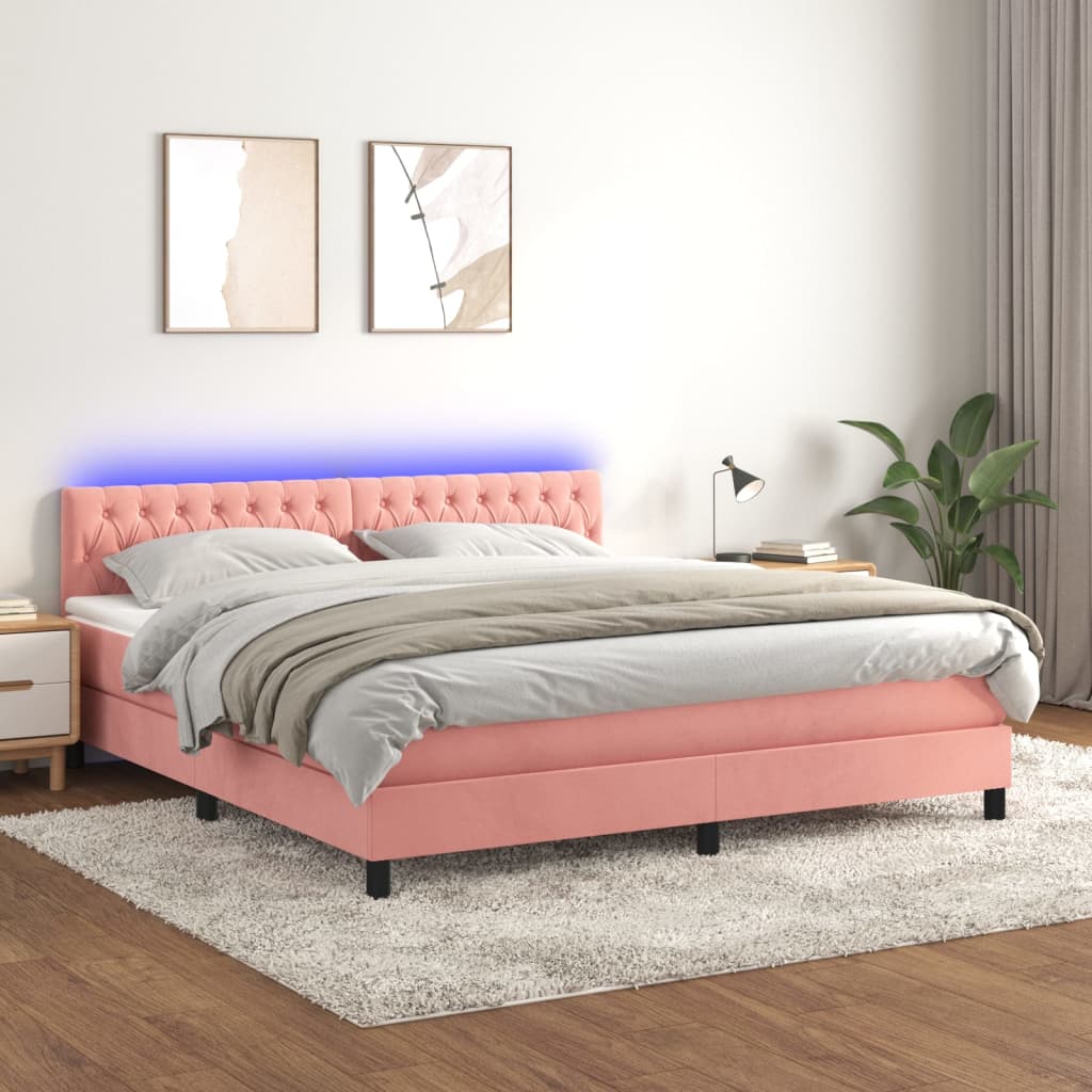 Boxspring met matras en LED fluweel roze 180x200 cm – afbeelding 1
