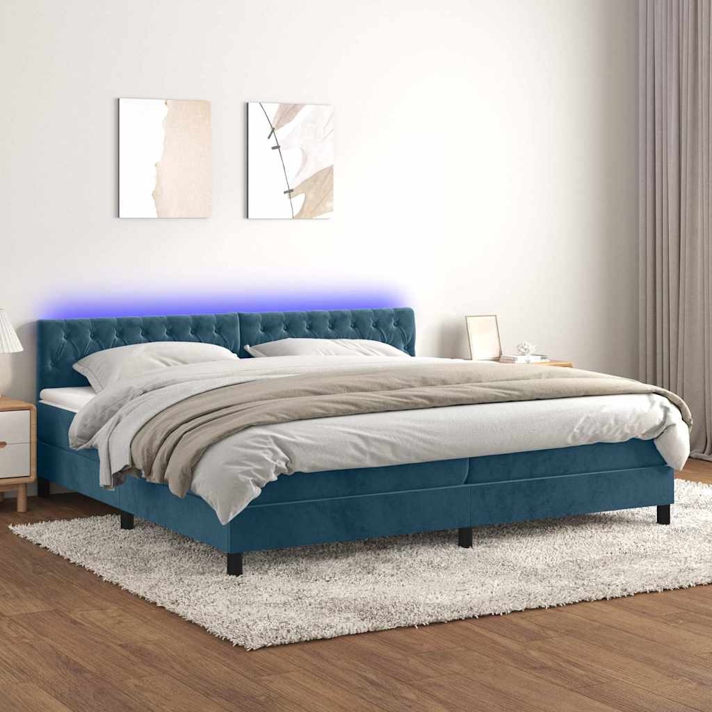 Boxspring met matras en LED fluweel donkerblauw 200x200 cm – afbeelding 1