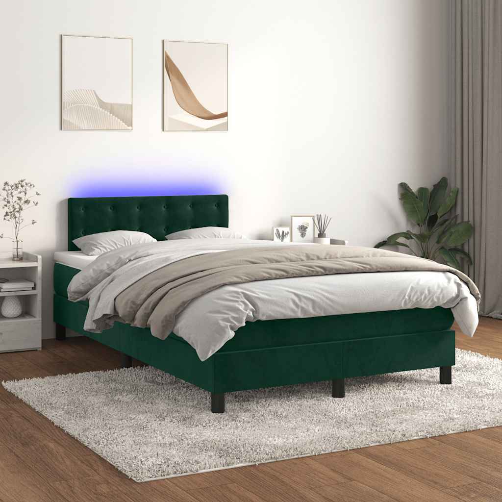 Boxspring met matras en LED fluweel donkergroen 120x200 cm – afbeelding 1
