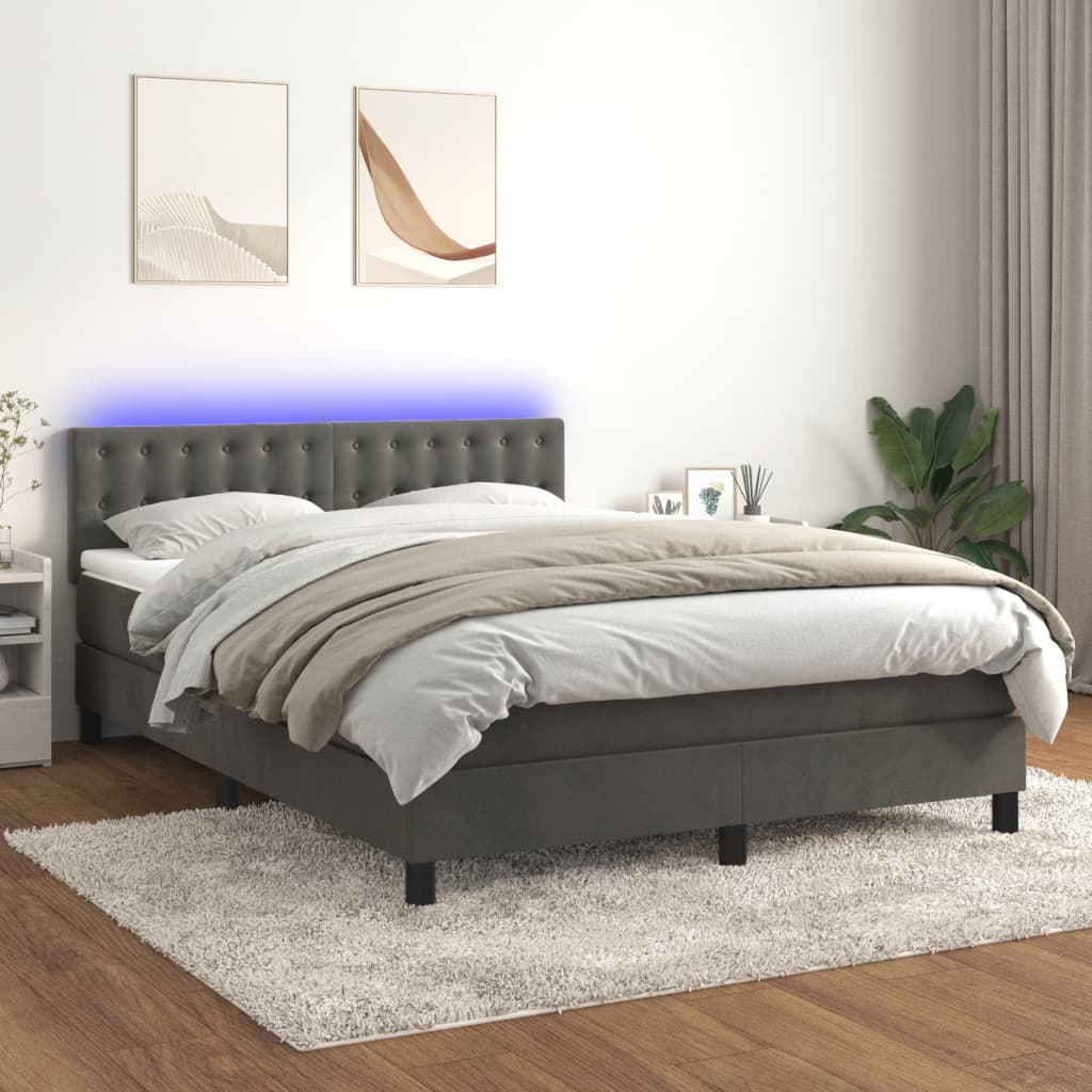 Boxspring met matras en LED fluweel donkergrijs 140x190 cm – afbeelding 1
