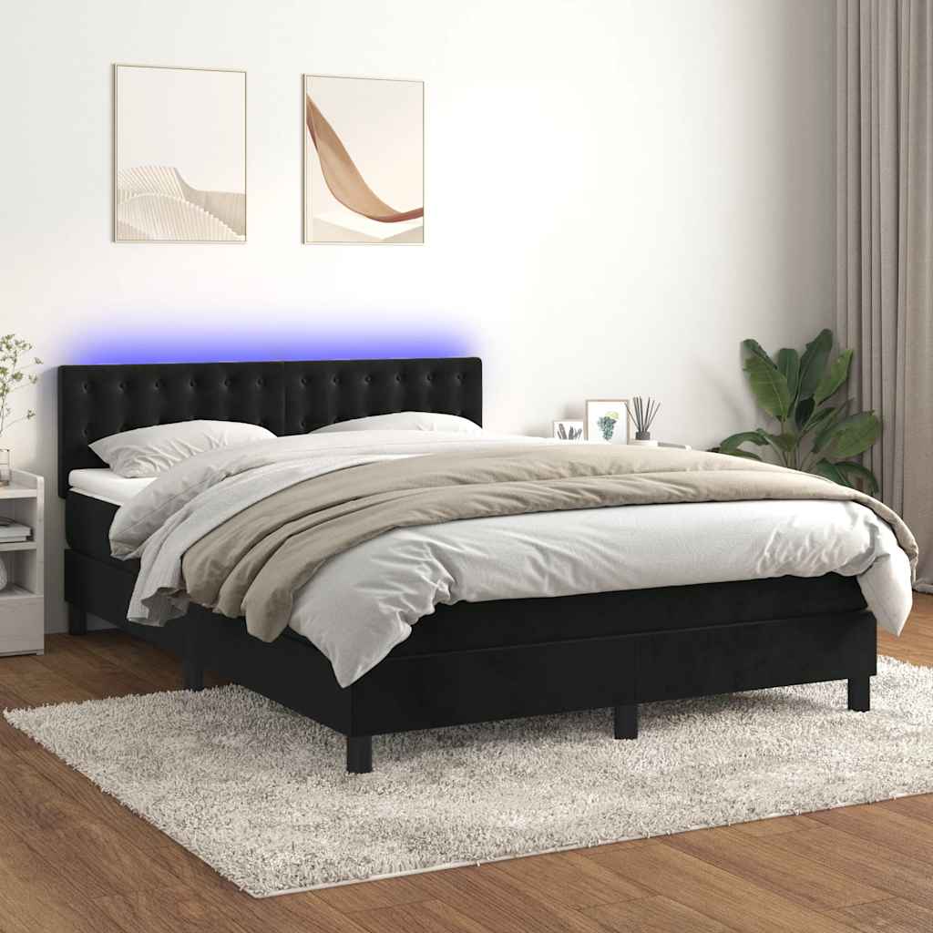 Boxspring met matras en LED fluweel zwart 140x190 cm – afbeelding 1