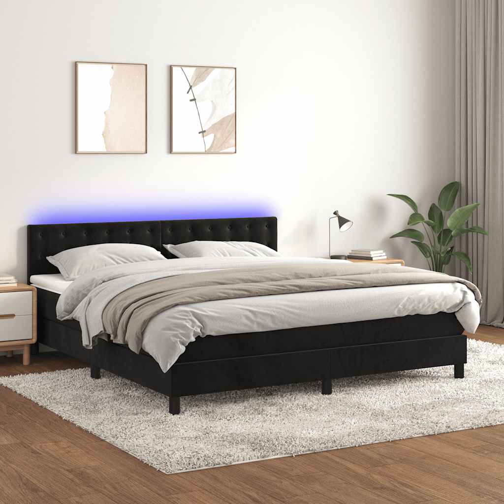 Boxspring met matras en LED fluweel zwart 180x200 cm – afbeelding 1