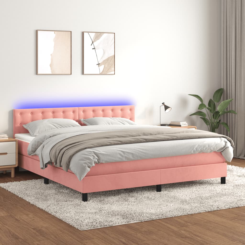 Boxspring met matras en LED fluweel roze 180x200 cm – afbeelding 1