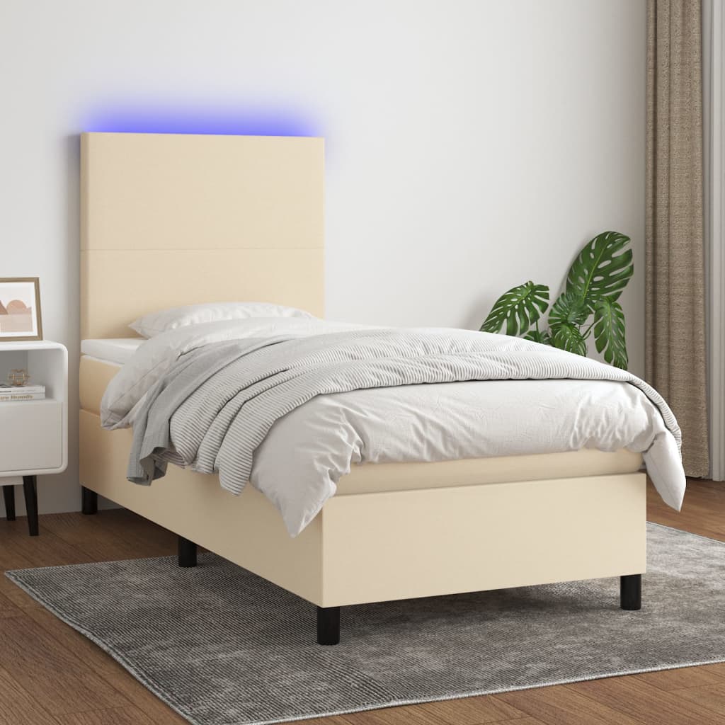 Boxspring met matras en LED stof crèmekleurig 80x200 cm – afbeelding 1