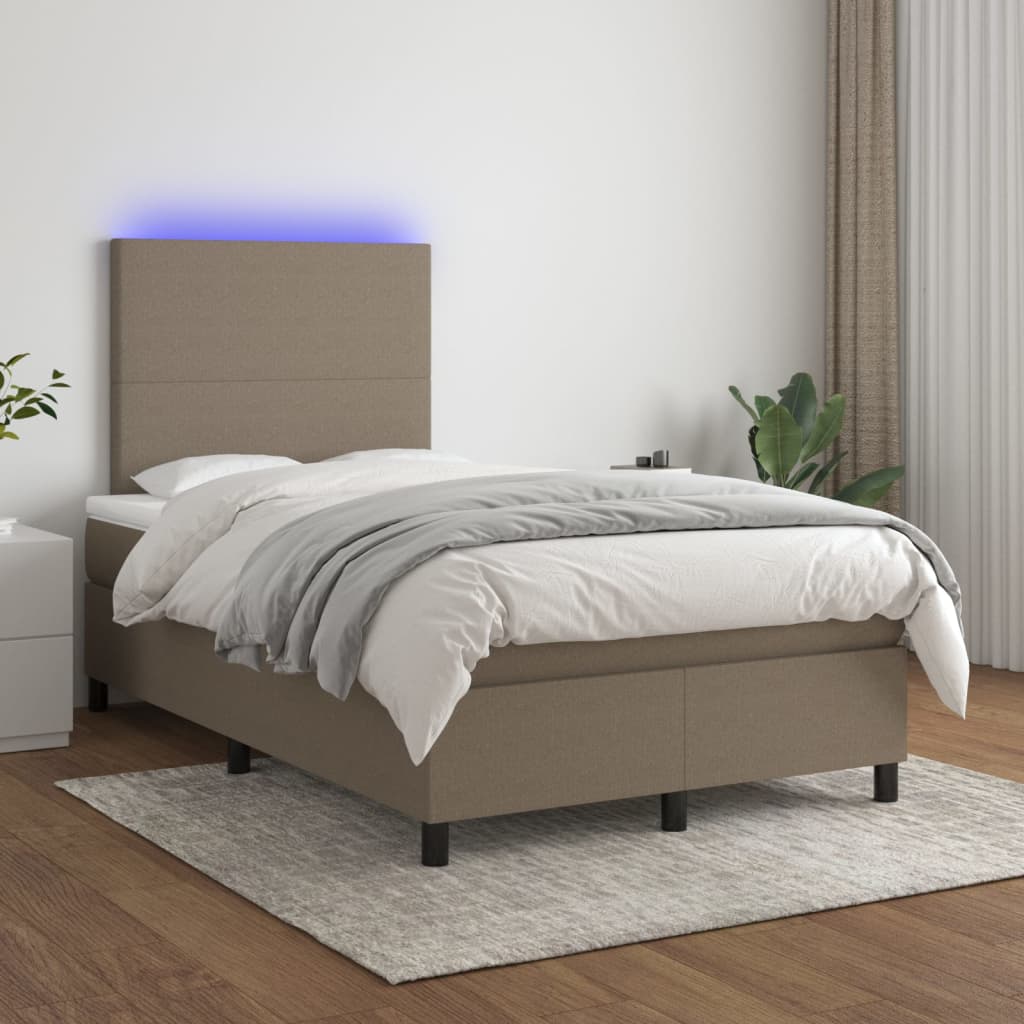 Boxspring met matras en LED stof taupe 120x200 cm – afbeelding 1