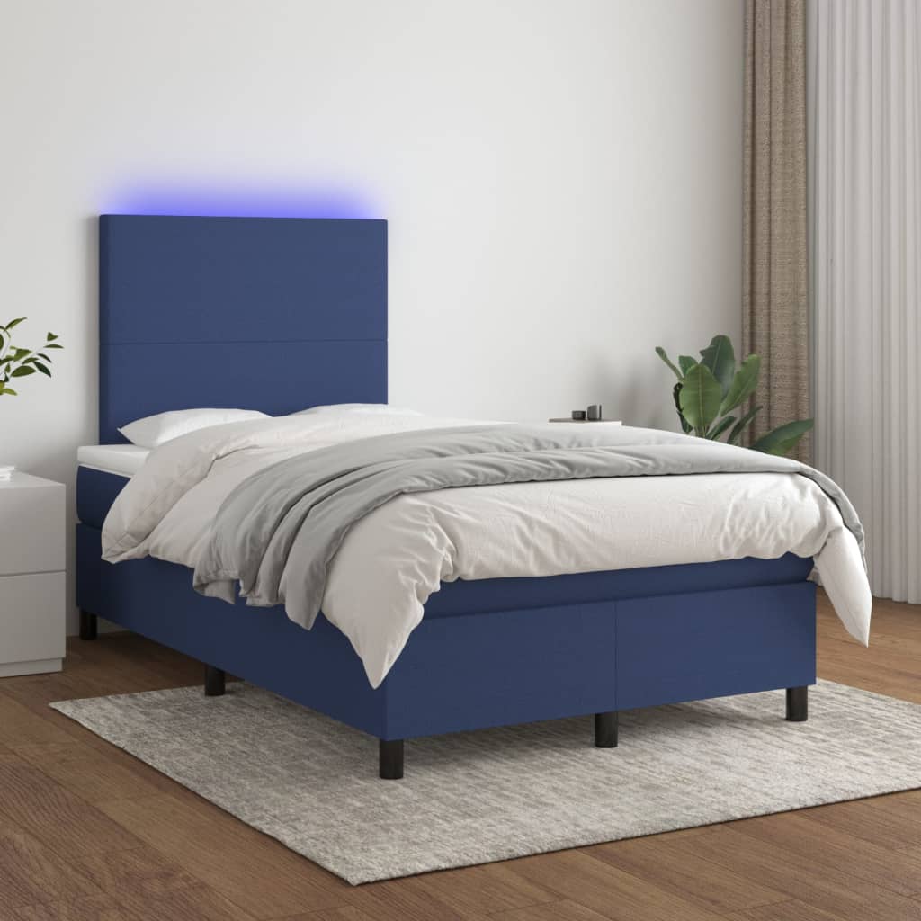 Boxspring met matras en LED stof blauw 120x200 cm – afbeelding 1
