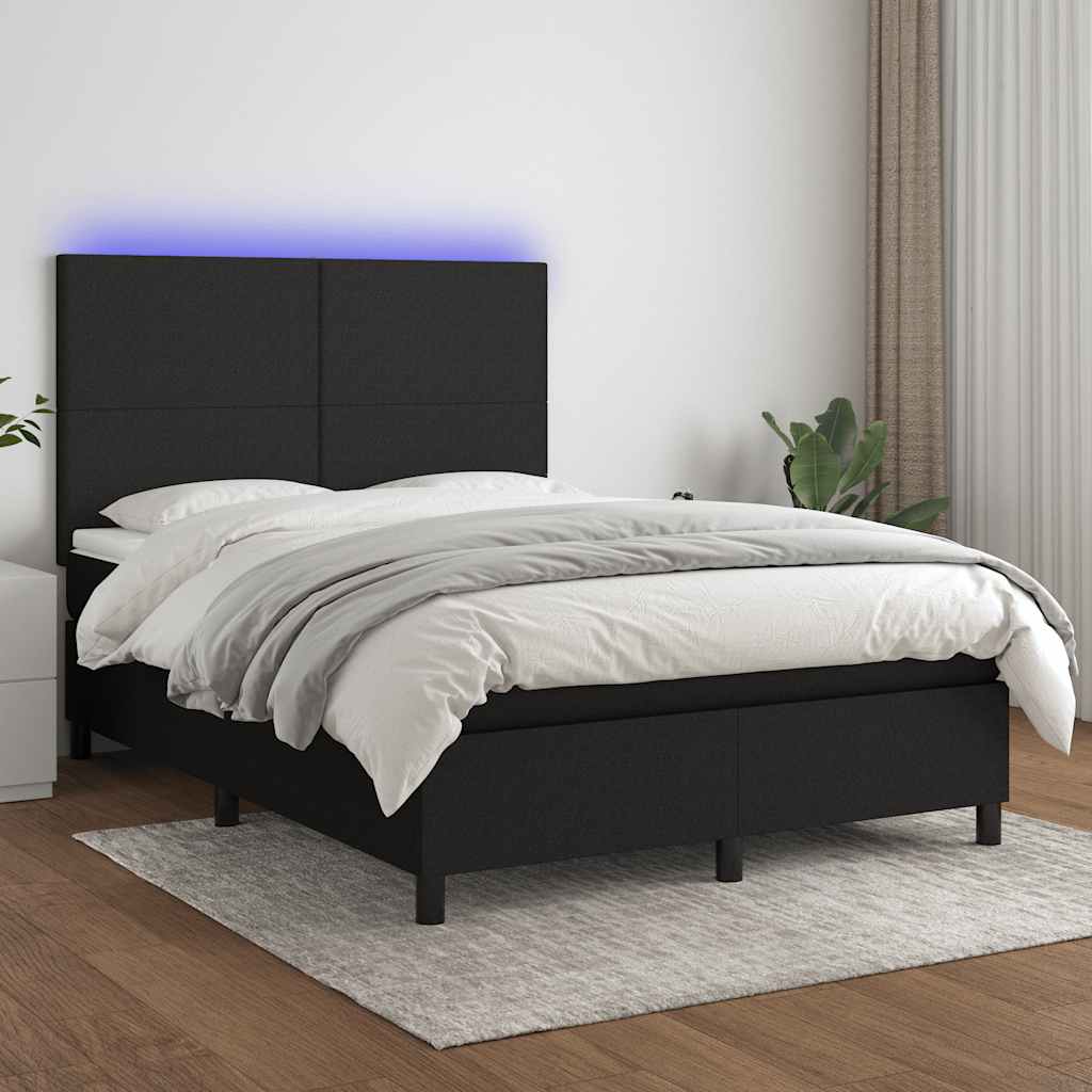 Boxspring met matras en LED stof zwart 140x190 cm – afbeelding 1