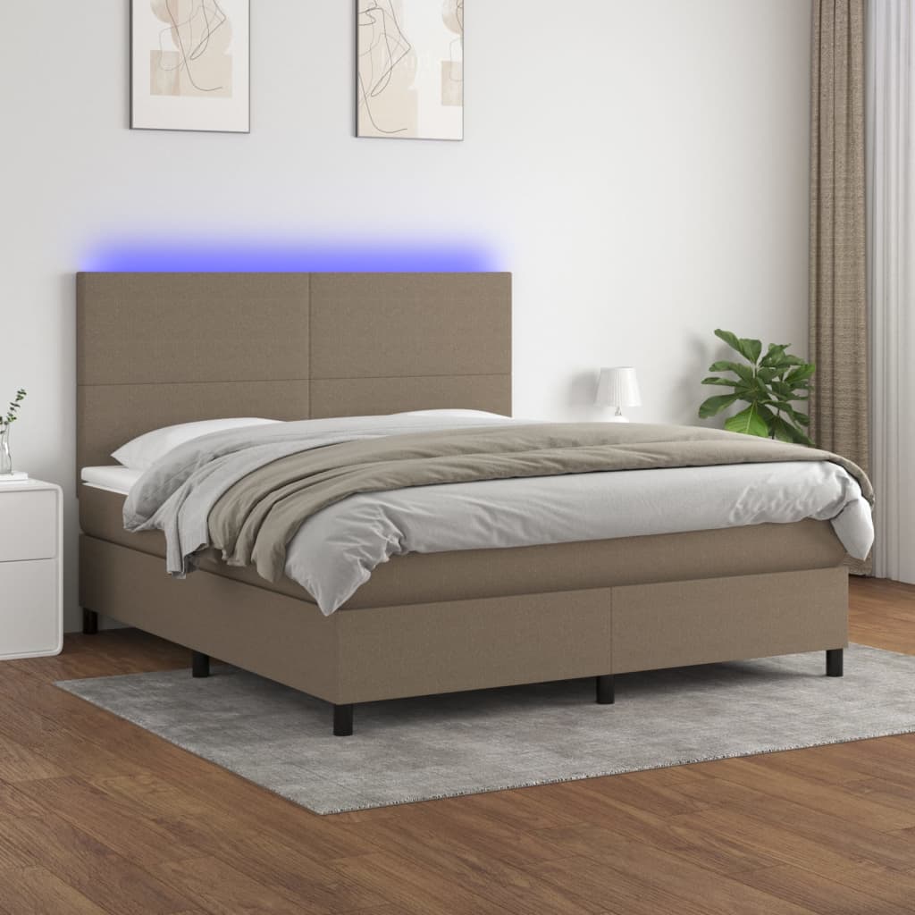 Boxspring met matras en LED stof taupe 160x200 cm – afbeelding 1
