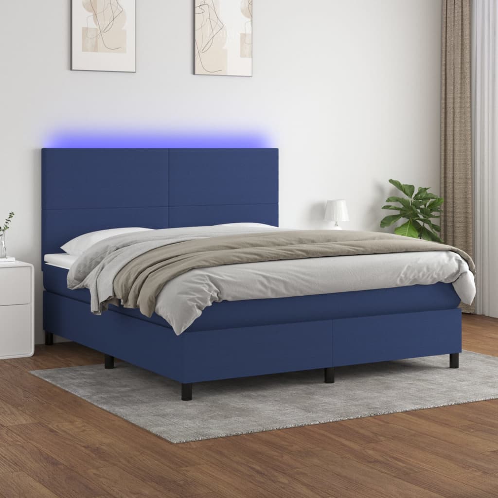 Boxspring met matras en LED stof blauw 160x200 cm – afbeelding 1