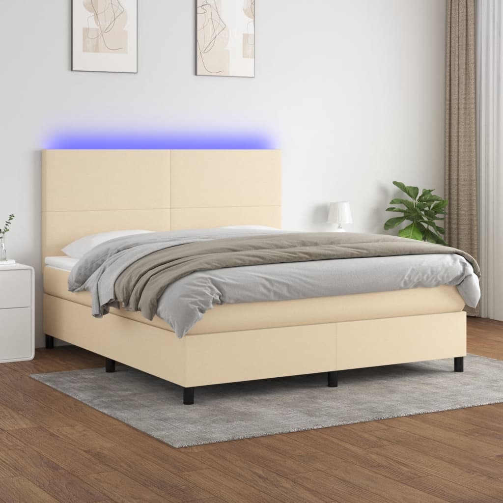Boxspring met matras en LED stof crèmekleurig 180x200 cm – afbeelding 1