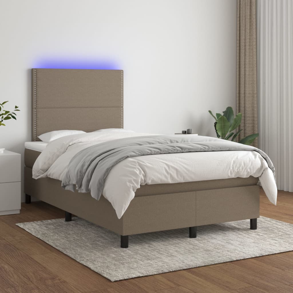 Boxspring met matras en LED stof taupe 120x200 cm – afbeelding 1