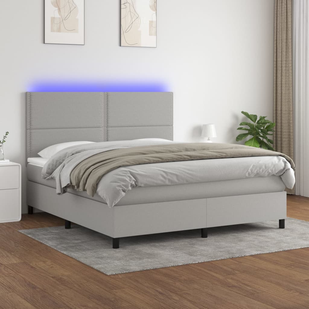 Boxspring met matras en LED stof lichtgrijs 180x200 cm – afbeelding 1