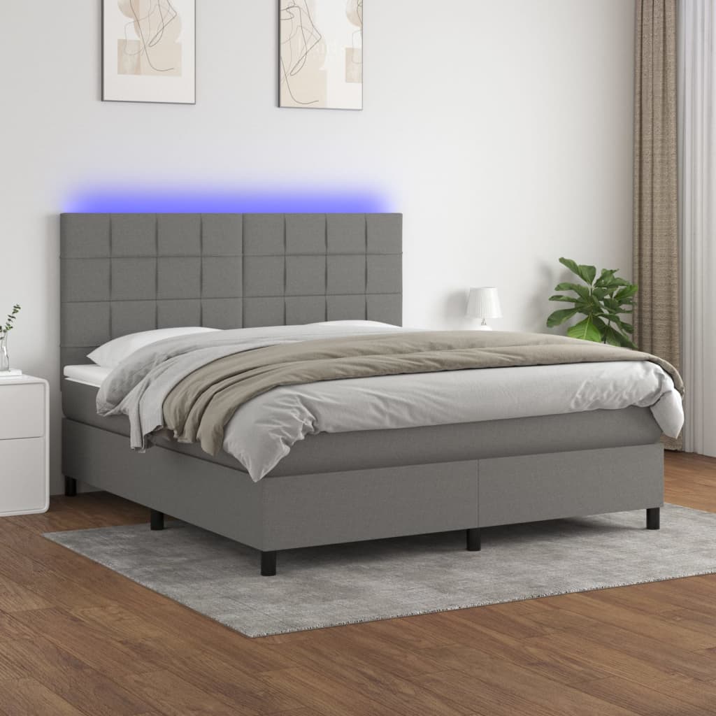 Boxspring met matras en LED stof donkergrijs 160x200 cm