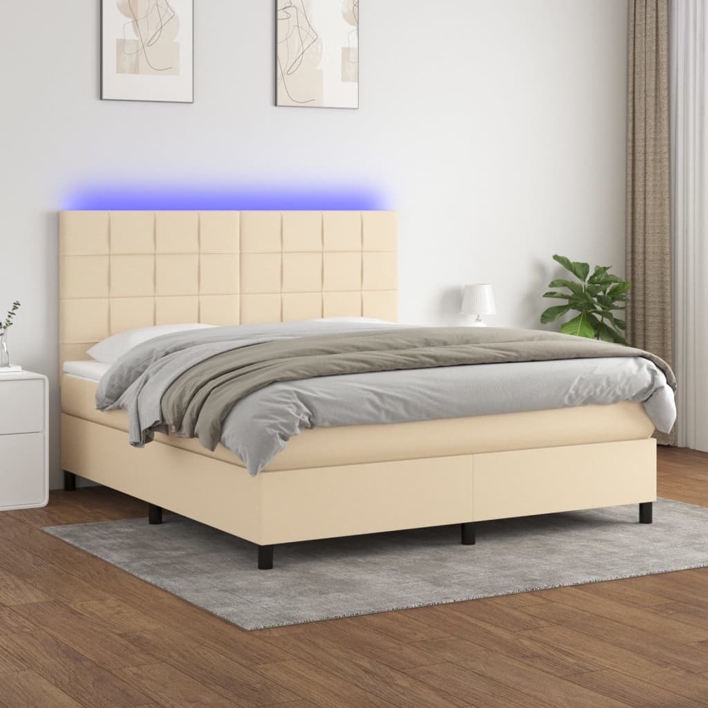 Boxspring met matras en LED stof crèmekleurig 180x200 cm – afbeelding 1