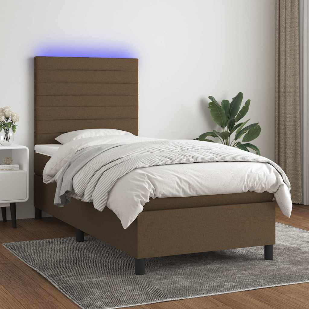 Boxspring met matras en LED stof donkerbruin 80x200 cm – afbeelding 1