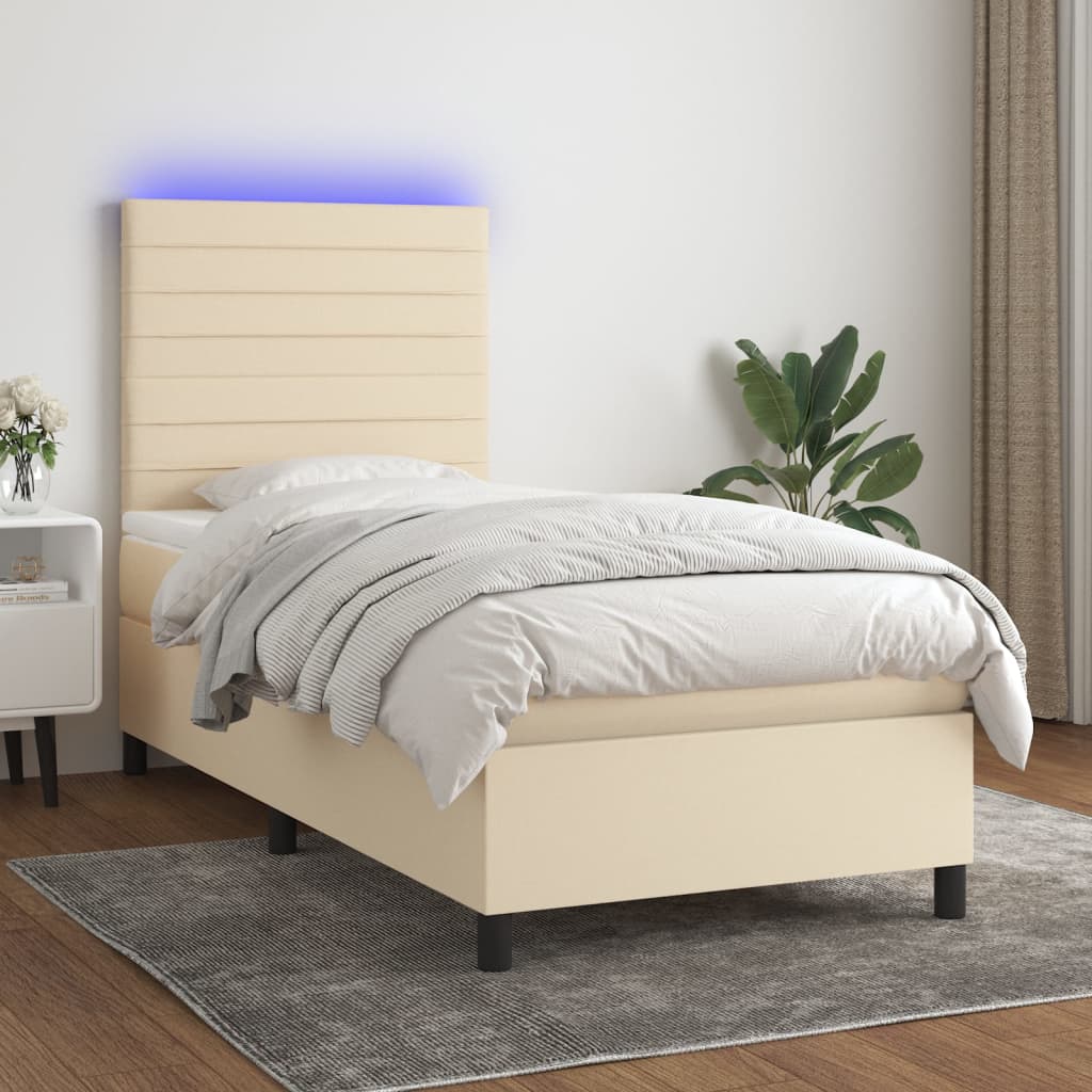 Boxspring met matras en LED stof crèmekleurig 80x200 cm – afbeelding 1