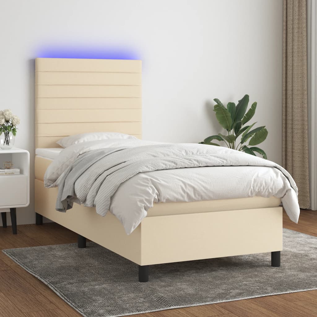 Boxspring met matras en LED stof crèmekleurig 100x200 cm – afbeelding 1