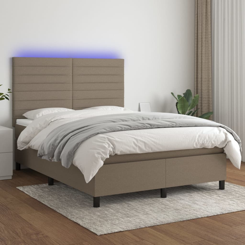 Boxspring met matras en LED stof taupe 140x190 cm – afbeelding 1