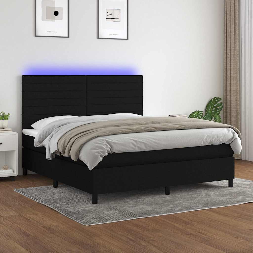 Boxspring met matras en LED stof zwart 160x200 cm – afbeelding 1