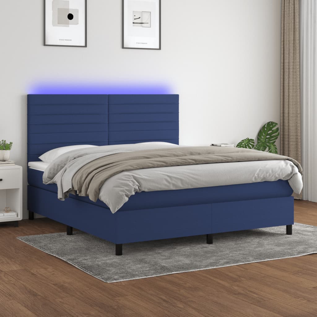 Boxspring met matras en LED stof blauw 160x200 cm – afbeelding 1