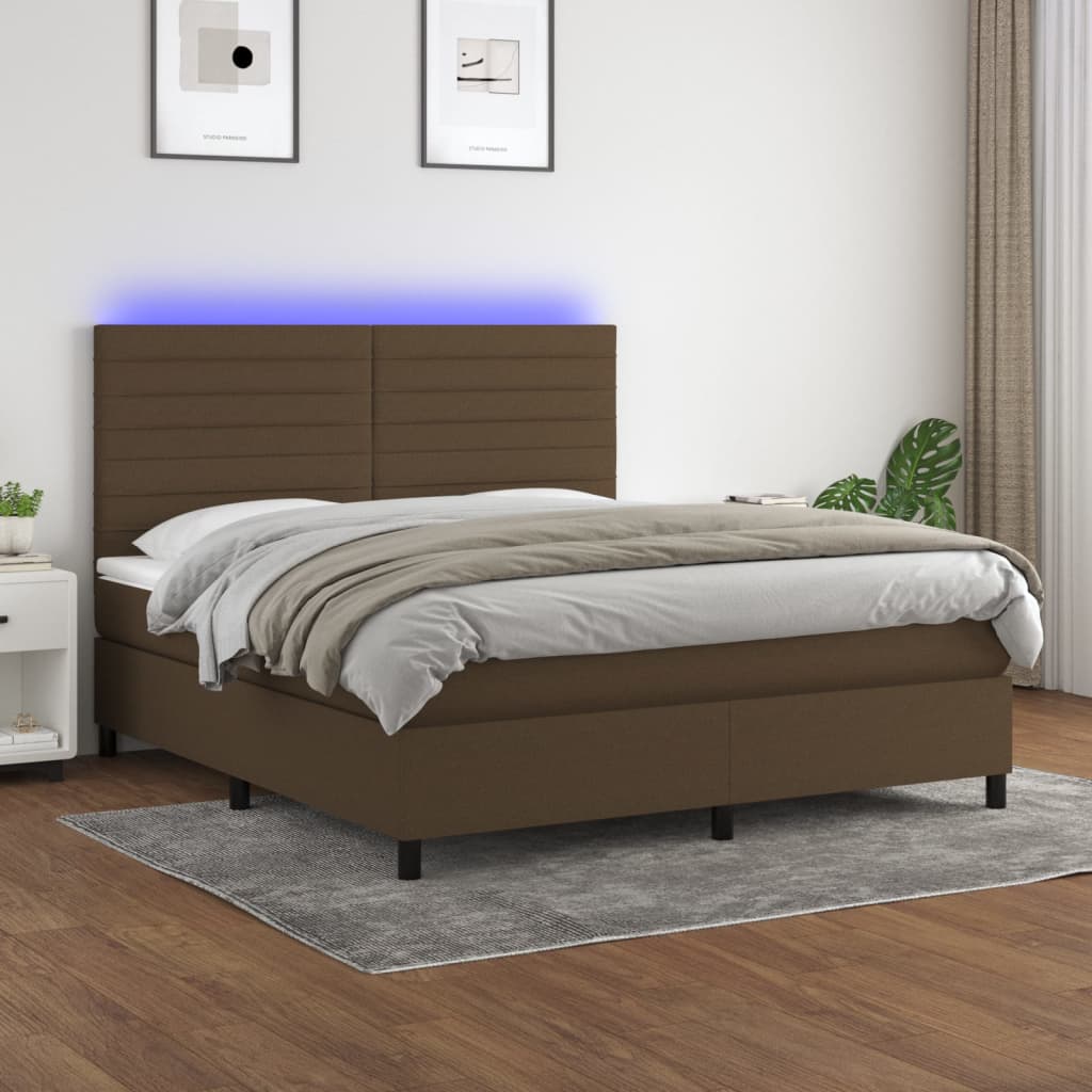 Boxspring met matras en LED stof donkerbruin 180x200 cm – afbeelding 1