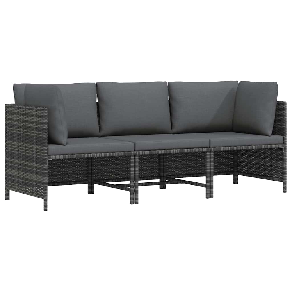 Tuinbank 3-zits met kussens poly rattan grijs