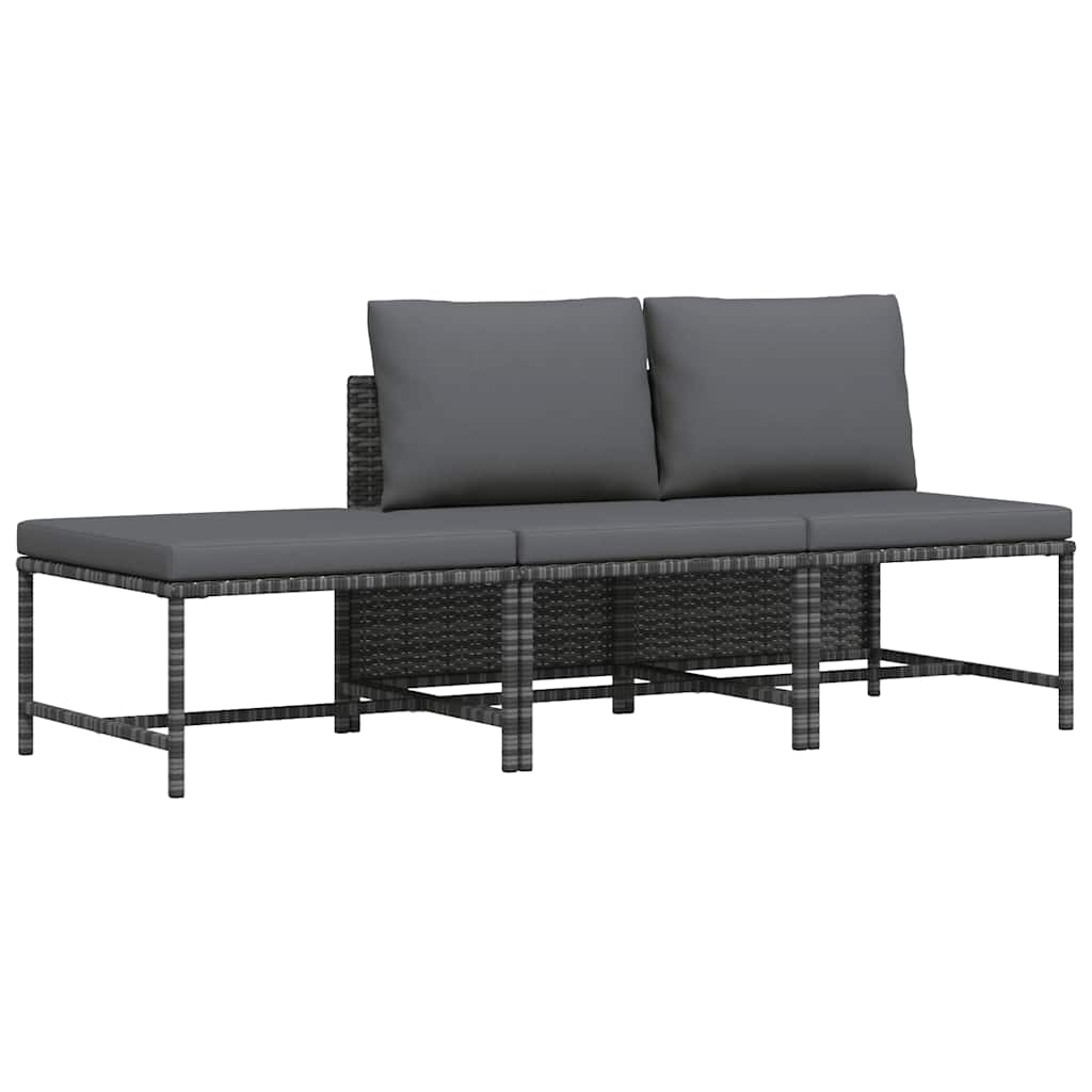3-delige Loungeset met kussens poly rattan grijs