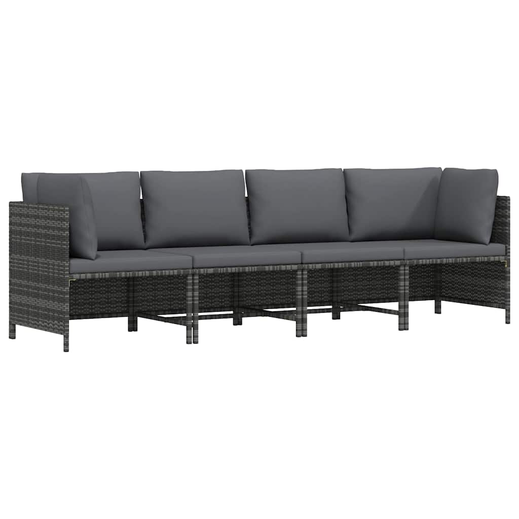 Tuinbank 4-zits met kussens poly rattan grijs – afbeelding 1