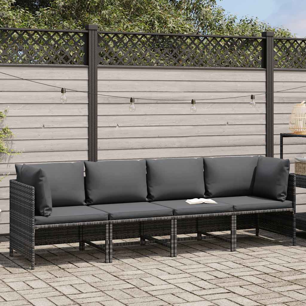 Tuinbank 4-zits met kussens poly rattan grijs – afbeelding 2