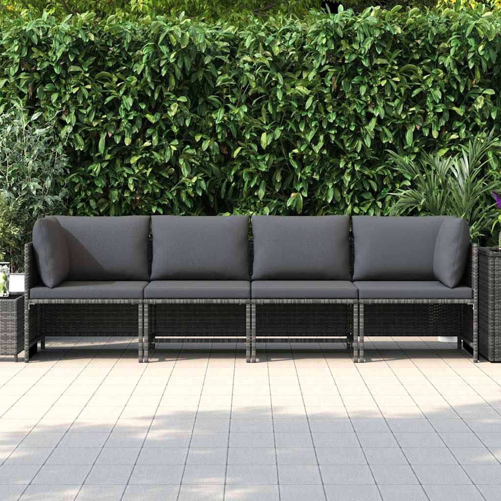 Tuinbank 4-zits met kussens poly rattan grijs – afbeelding 3