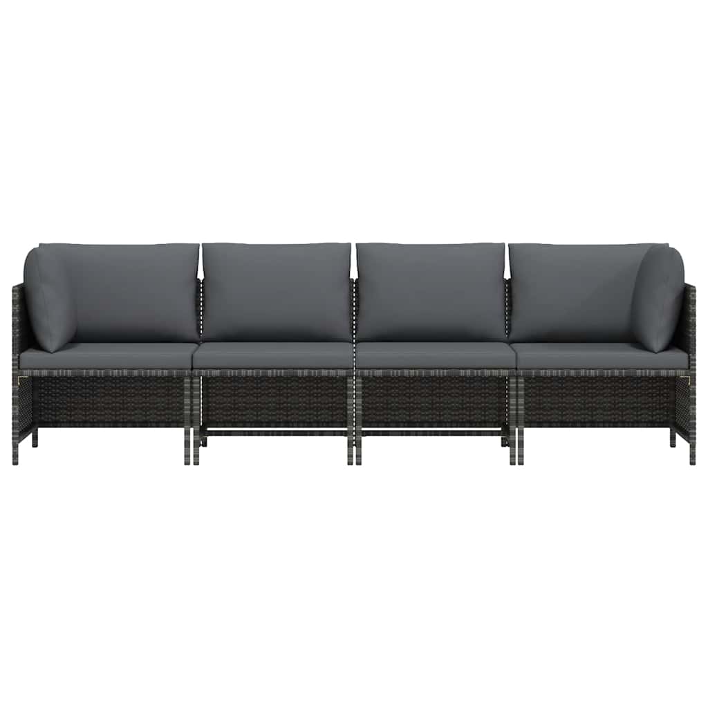 Tuinbank 4-zits met kussens poly rattan grijs – afbeelding 4