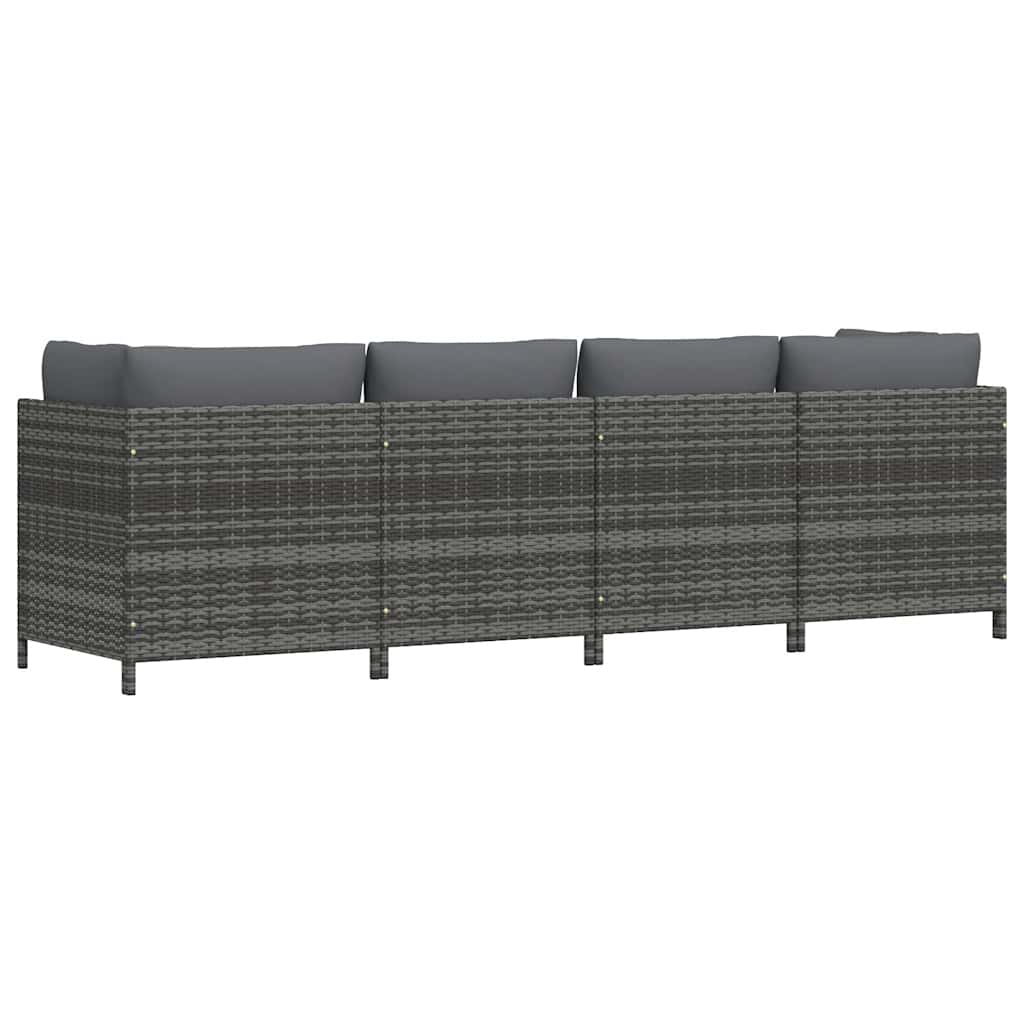 Tuinbank 4-zits met kussens poly rattan grijs – afbeelding 6