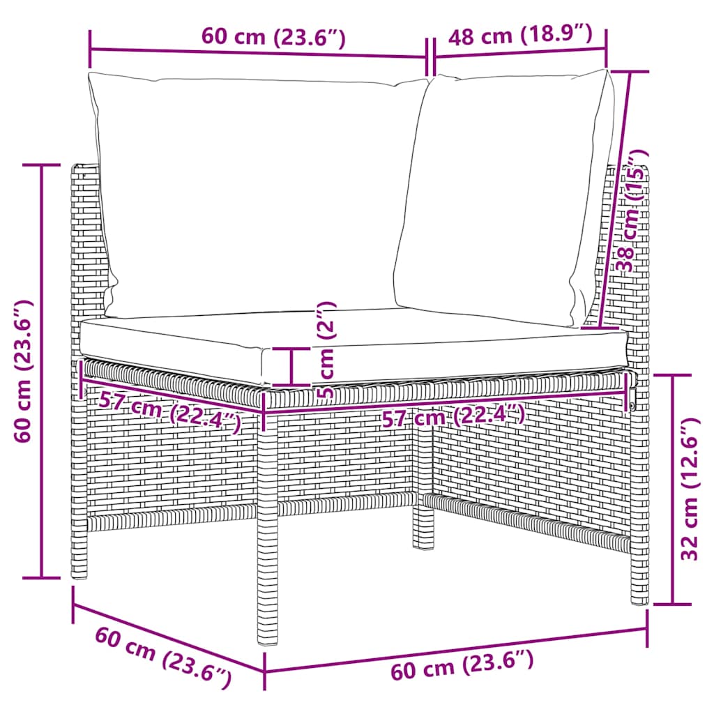 Tuinbank 4-zits met kussens poly rattan grijs – afbeelding 9