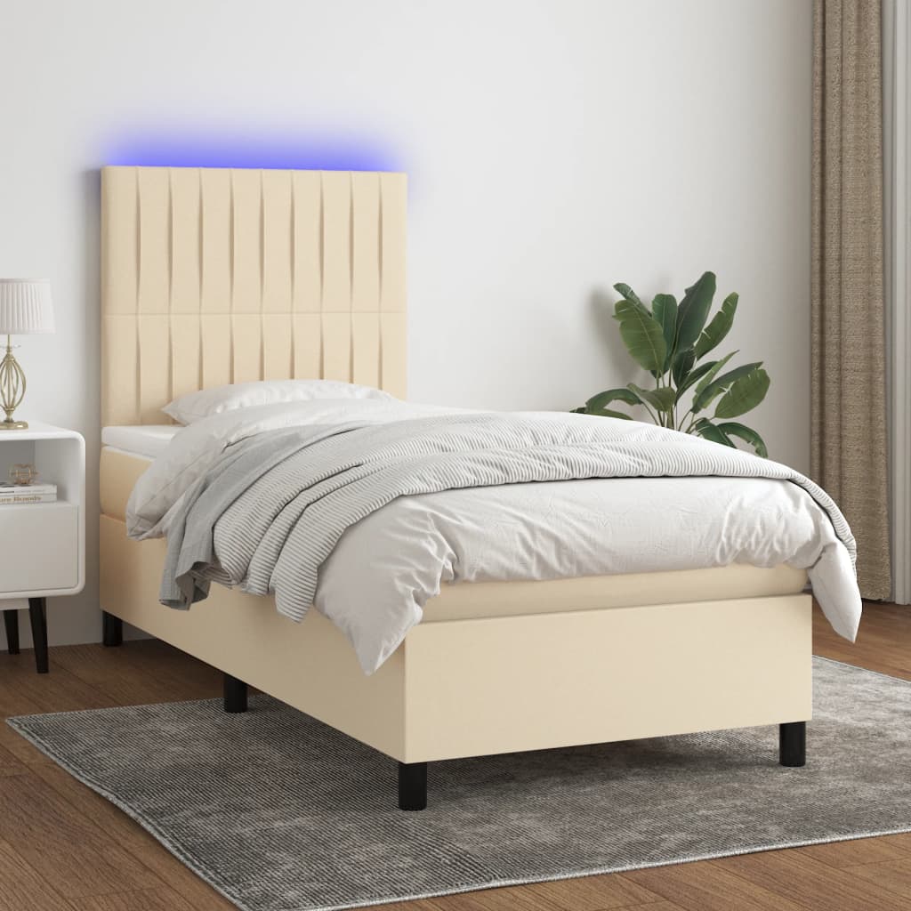 Boxspring met matras en LED stof crèmekleurig 80x200 cm – afbeelding 1