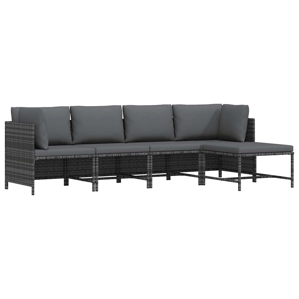 4-delige Loungeset met kussens poly rattan grijs