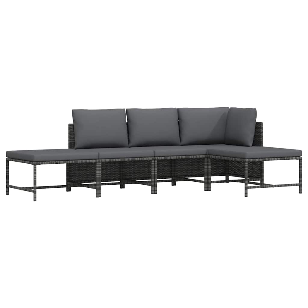 5-delige Loungeset met kussens poly rattan grijs