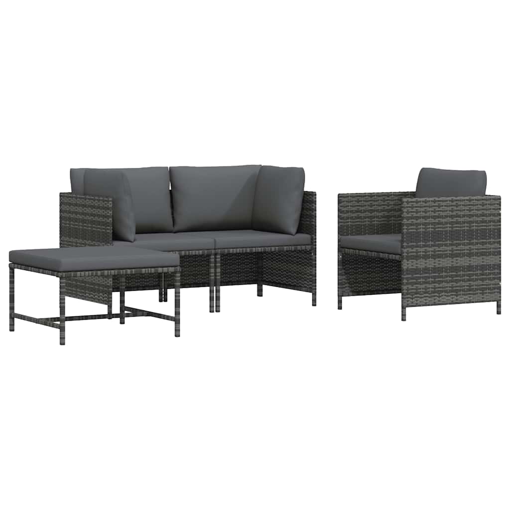 4-delige Loungeset met kussens poly rattan grijs